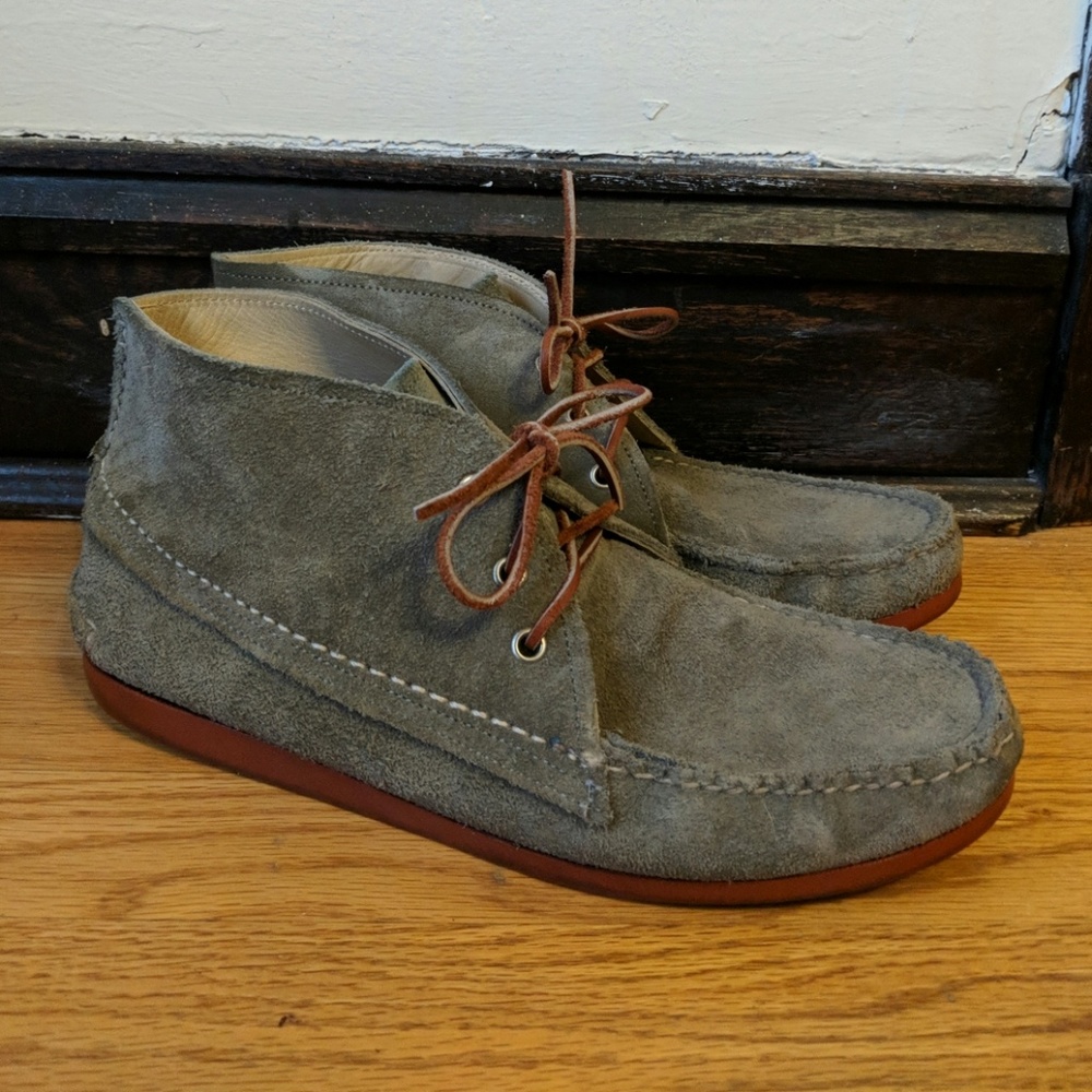 Grey suede leather Quoddy Moc Toe Chukka